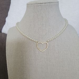 Gold dipped pearl CZ heart necklace